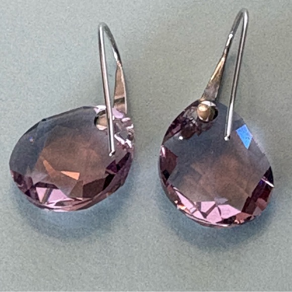 Authentic Swarovski Galet Cut Soft Purple Rhodium Plated Fish Hook Drop Earrings - Picture 12 of 15